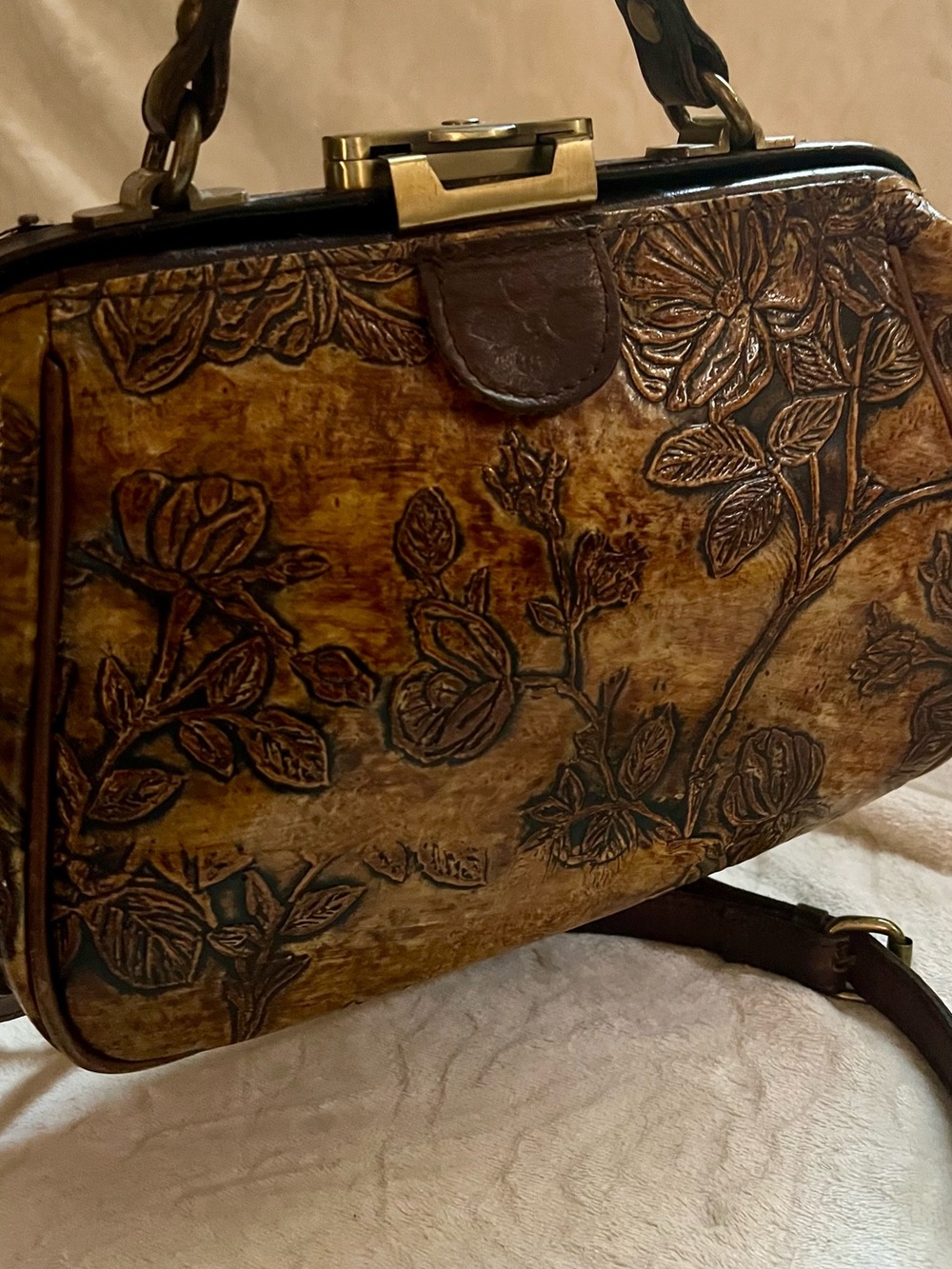 Patricia Nash Embossed Floral Crossbody in Warm Brown